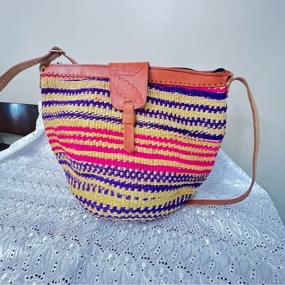 Africa sisal bag, woven shoulder bag like new - Picture 3 of 6